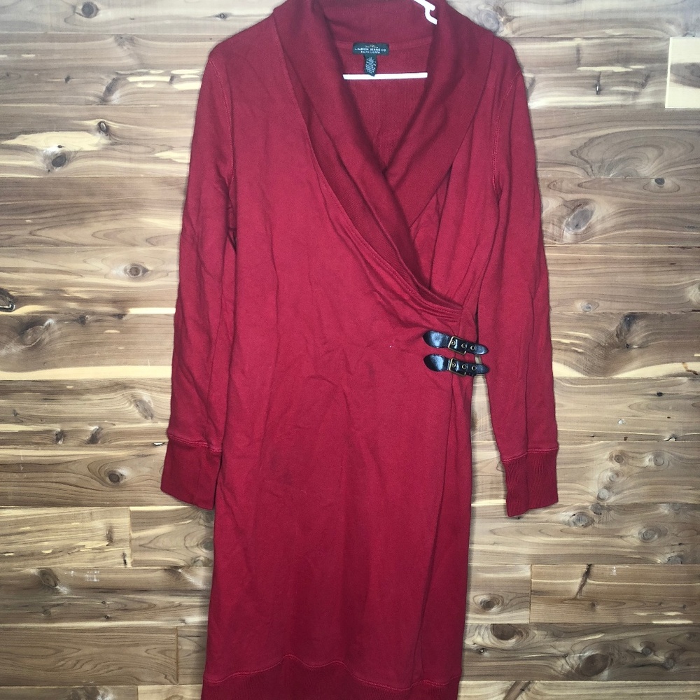 LRL Ralph Lauren Red V-Neck Sweater Dress M - Picture 2 of 6